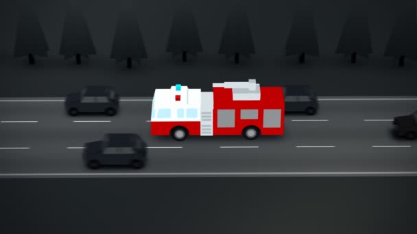 Feuerwehrauto auf viel befahrener Straße — Stockvideo
