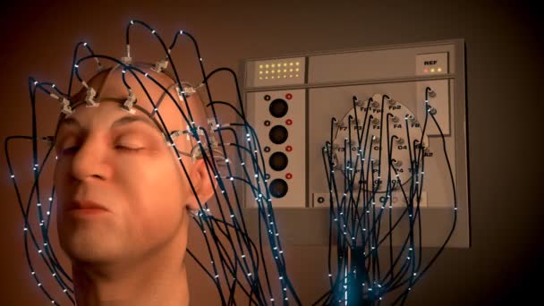 Homem ligado a uma máquina EEG ou a um electroencefalógrafo — Vídeo de Stock