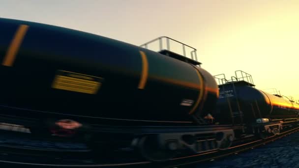 Tankwagons tijdens zonsondergang — Stockvideo