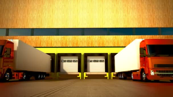 3d 动画的起卸货物从卡车到仓库. — 图库视频影像