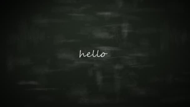 Rysowanie kredą Hello w sześciu różnych językach — Wideo stockowe