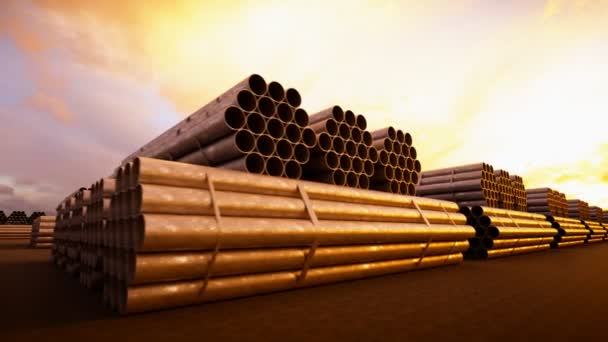 Steel pipes bunches — Stock Video