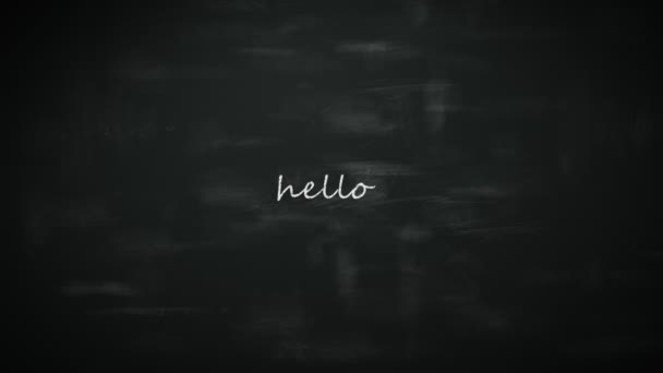 Krijt tekening hello in zes verschillende talen — Stockvideo