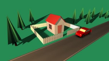 House ile ahşap çit ve araba