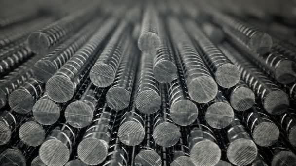 Steel rods completely stacked in a heap — Stock Video