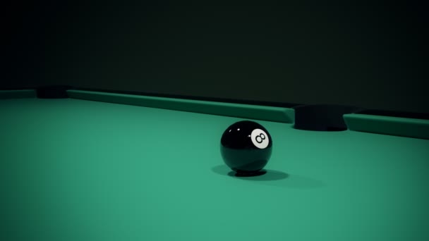 Boule de billard noire sur l'appât vert d'une table de billard — Video