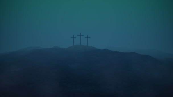 Three crosses on a mountain — Stock Video