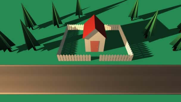 Maison avec la clôture en bois et la voiture — Video