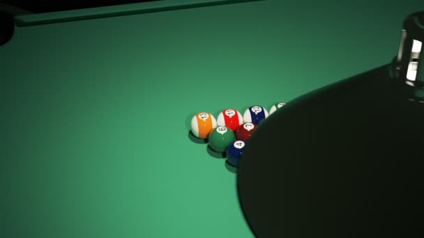 Boules de billard sur l'appât vert d'une table de billard — Video