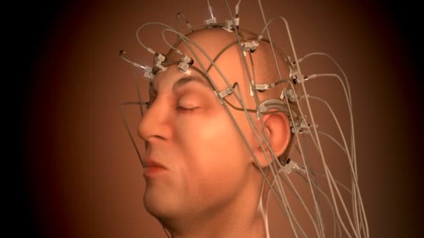 Άνθρωπος που συνδέονται με καλώδιο σε ένα ΗΕΓ ή το Ηλεκτροεγκεφαλογράφημα — Αρχείο Βίντεο