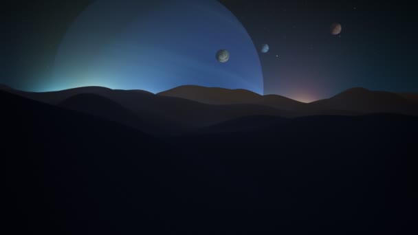 View of Neptune from surface one of its moons — Stock Video