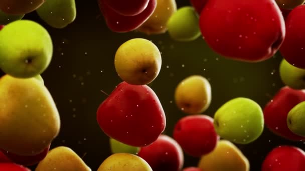 Apples with water droplets falling down — Stock Video