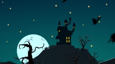 Spooky Halloween Haunted House ile tepede moon hayaletler gizem konak