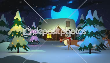 Noel Baba kızak üzerinde sürme ile zevk çocuklar