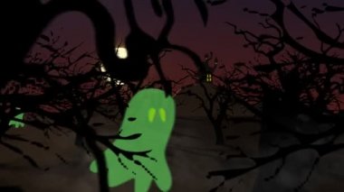 Spooky Halloween Haunted House ile tepede moon hayaletler gizem konak