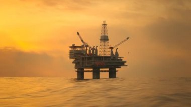 Petrol sondaj platformu günbatımında