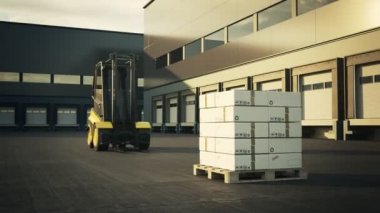 Yığın karton kutu yerleştirerek forklifti
