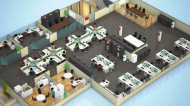 Modern iş merkezinde çalışan işçilerin