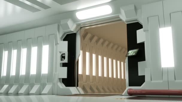 Futurista nave espacial apertura de la puerta — Vídeos de Stock
