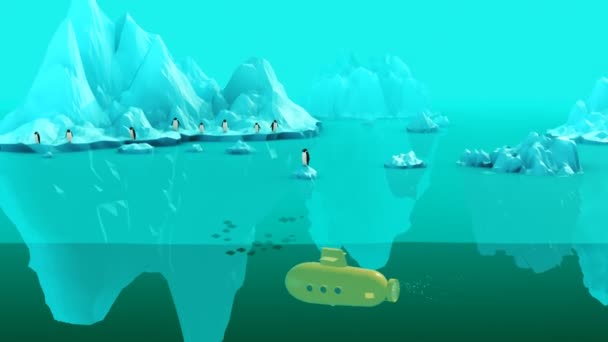 Bálna pingvin eszik a tengeralattjáró járőröznek mögött