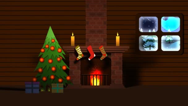 暖炉の近くのクリスマス ツリー — ストック動画