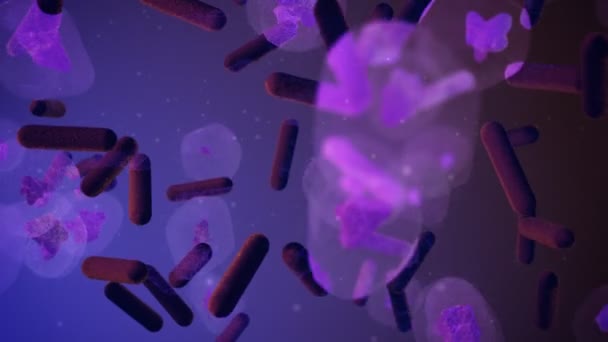 Bactéries de molécules de virus de microbe cellulaire flottant autour — Video