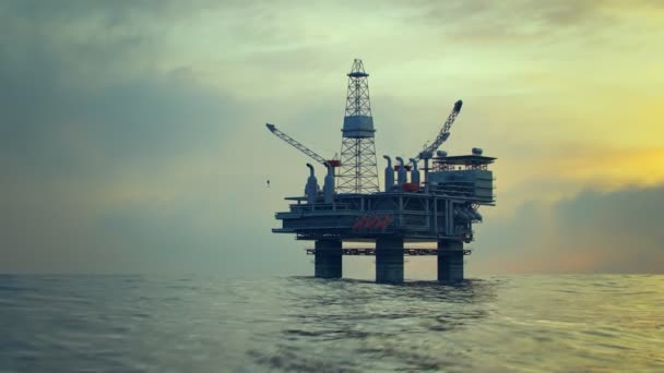 Oljerigg borrning plattform vid solnedgången — Stockvideo