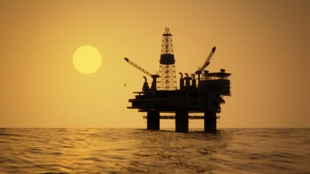 Piattaforma di perforazione dell'impianto petrolifero al tramonto — Video Stock