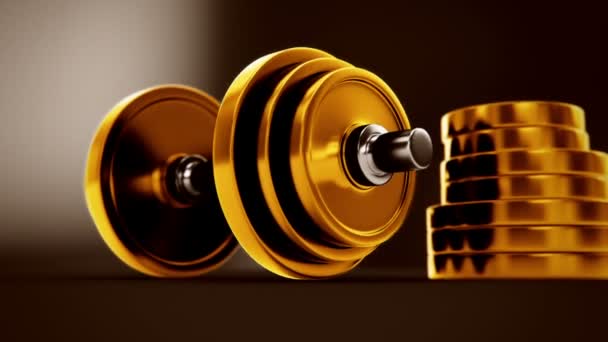 Golden dumbbells with adjustable weights — Stock Video
