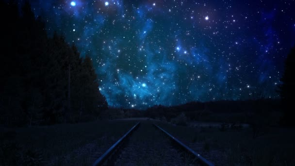 Νυχτερινό ουρανό πάνω από τις ράγες — Αρχείο Βίντεο