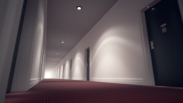 Long Bright Corridor With Bright Lights And Door — Stock Footage Long Bright Corridor With Bright Lights And Door Stock Footage