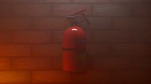 Extinguisher en la pared de ladrillo — Vídeos de Stock