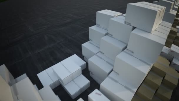 Empilements de grandes boîtes en carton blanc et brun 