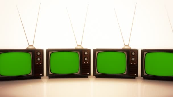 Vecchi set TV a colori retrò con antenna — Video Stock