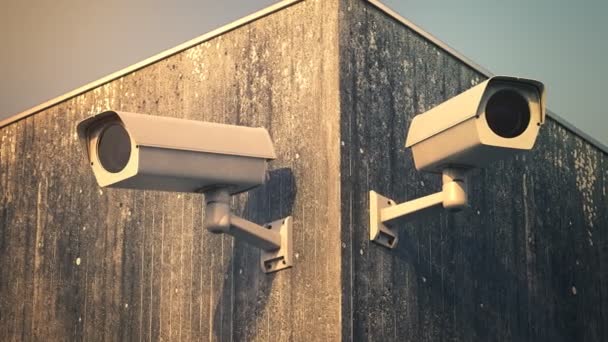 Security Camera On Weathered Wall Watchingfety control privacy — Stock Video