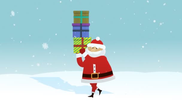 Санта-Клаус прогуливается по зимнему ландшафту — стоковое видео