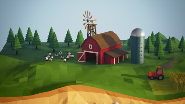 Сельскохозяйственный ландшафт с трактором — стоковое видео