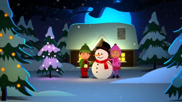 孩子们建立一个雪人 — 图库视频影像