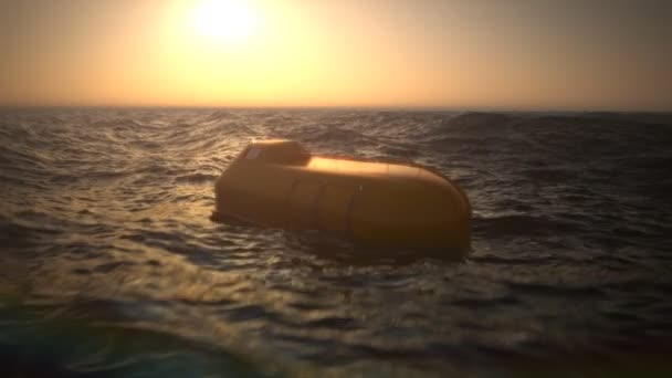 Рятувальна шлюпка плавають у розбурхане море — стокове відео