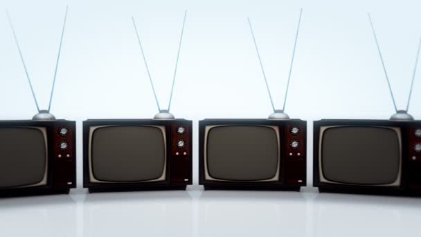 Old Retro Color Tv Sets With Antenna — Stock Video