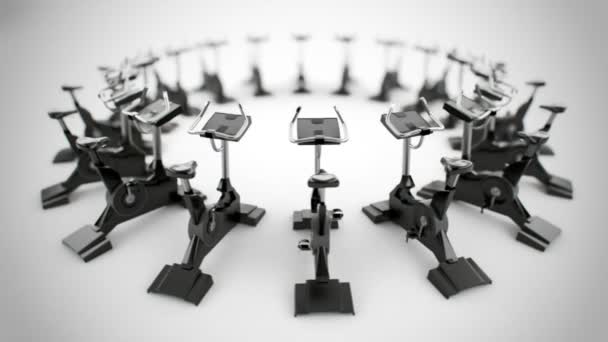 Gym equipment stationary bikes — Stock Video