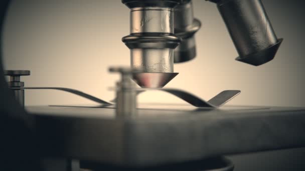 Närbild av mikroskopet och lins — Stockvideo