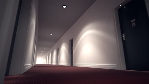 Długo jasny korytarz z błysk światła i drzwi — Wideo stockowe