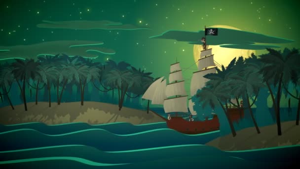 Mare della nave del pirata con le piccole isole — Video Stock