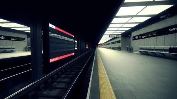 Tunneltåg anländer till järnvägsstation. — Stockvideo