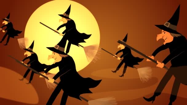 Witches Flying On Broomstick — Stock Video