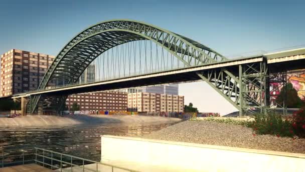 De brug over de rivier. — Stockvideo