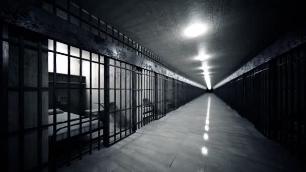 Коридор и пустая комната в тюрьме — стоковое видео
