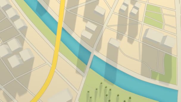 Vista del mapa abstracto de la ciudad. Navitación GPS Rascacielos paisaje urbano cartografía urbana — Vídeo de stock