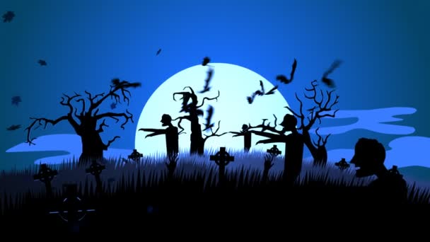 Graveyard Halloween bakgrund scen — Stockvideo